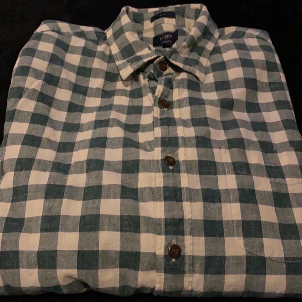 Jcrew green and white checked dress shirt in great shape
